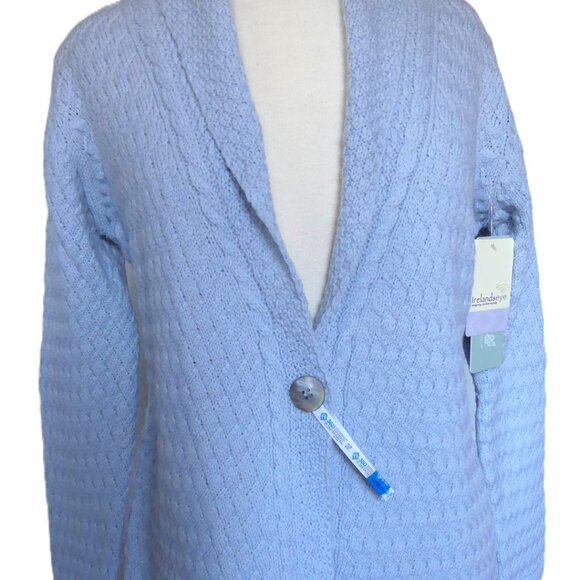 Ireland's Eye Glangevlin 1 Button Lattice Weave Long Cardigan Sweater Ice Blue S - Picture 11 of 16